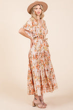 Load image into Gallery viewer, New Summer Floral Tie Waist Flutter Sleeve Tiered Dress – Graceful and Feminine Dress with Bohemian Charm and Flattering Tie Waist
