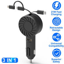 Load image into Gallery viewer, 21W 3-in-1 Retractable Car Phone Charger

