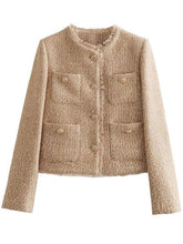Load image into Gallery viewer, Luxury Camel Raw Hem Pocketed Round Neck Jacket Edgy &amp; Casual Lightweight Outerwear

