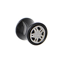 Load image into Gallery viewer, Black Acrylic STAR WHEEL FRAME Saddle Plug 00G to 20mm
