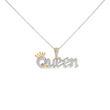 Load image into Gallery viewer, 14K Yellow Gold Plated Sterling Silver 1/10 Cttw Diamond â€œQueenâ€ Nameplate Pendant Necklace
