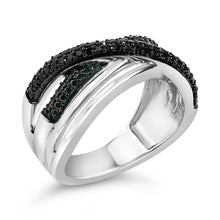 Load image into Gallery viewer, Sterling Silver 1/2 Cttw Black and Blue Diamond Crossover Bypass Ring
