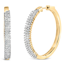Load image into Gallery viewer, 14K Yellow Gold Plated .925 Sterling Silver 1.0 Cttw Baguette Diamond Hoop Earrings
