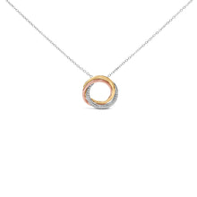Load image into Gallery viewer, Tri Tone Sterling Silver 1/5 Cttw Diamond Interlocking Circle Pendant Necklace
