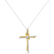 Load image into Gallery viewer, 10K Two-Tone Yellow &amp; White Gold Diamond-Accented Cross 18" Pendant Necklace (J-K Color, I2-I3 Clarity)
