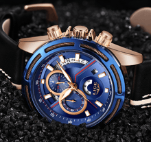 Load image into Gallery viewer, Men's Waterproof Sports  Watch With Leather Belts, Chronometers Day View Fluorescent Pointers Unique Design Perfect Gift
