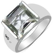 Load image into Gallery viewer, 5.71 Carat Genuine Green Amethyst &amp; White Diamond .925 Sterling Silver Ring
