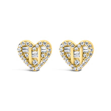 Load image into Gallery viewer, 14K Yellow Gold Plated .925 Sterling Silver 1/2 Cttw Round and Baguette Diamond Composite Heart Shaped Stud Earring (I-J Color, SI2-I1 Clarity)
