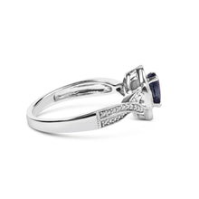 Load image into Gallery viewer, .925 Sterling Silver 6x4mm Pear Sapphire Gemstone with Diamond Accent Fashion Halo Ring (H-I Color, SI1-SI2 Clarity) - Size 7
