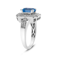 Load image into Gallery viewer, .925 Sterling Silver Diamond Accent and 8X6 mm Emerald-Shape Blue Topaz Ring (I-J Color, I2-I3 Clarity) - Ring Size 7
