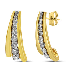 Load image into Gallery viewer, 10K Yellow Gold Plated .925 Sterling Silver 1.00 Cttw Round Diamond Graduated Huggie Stud Earrings (I-J Color, I2-I3 Clarity)
