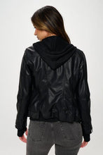 Load image into Gallery viewer, Black Double Zip Hooded Long Sleeve Jacket Modern &amp; Functional Vegan Leather Outerwear
