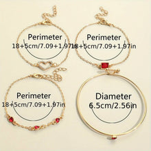 Load image into Gallery viewer, 4pcs Rhinestone Alloy Bracelet Set – Minimalist Heart &amp; Square Design

