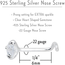 Load image into Gallery viewer, Sterling Silver 925 Clear CZ Heart Nose Ring
