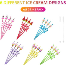 Load image into Gallery viewer, 24-Pack: Reusable Ice Cream Straws for Birthday Party Supplies
