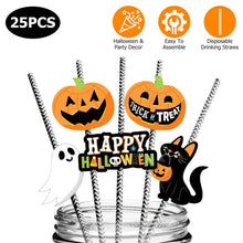 Load image into Gallery viewer, 24-Pieces: Halloween Party Striped Decorative Paper Straws
