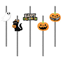 Load image into Gallery viewer, 24-Pieces: Halloween Party Striped Decorative Paper Straws
