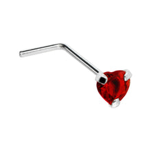 Load image into Gallery viewer, Sterling Silver 925 Red CZ Heart L-Shape Nose Ring
