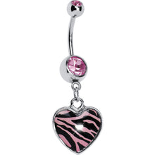 Load image into Gallery viewer, Pink Zebra Print Heart Dangle Belly Ring
