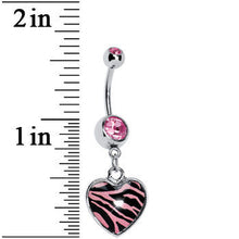 Load image into Gallery viewer, Pink Zebra Print Heart Dangle Belly Ring

