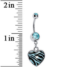 Load image into Gallery viewer, Blue Zebra Print Heart Dangle Belly Ring
