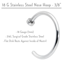 Load image into Gallery viewer, 18G Stainless Steel Nose Hoop - 3/8
