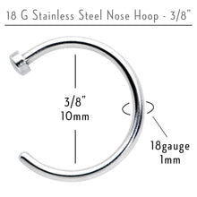 Load image into Gallery viewer, 18G Stainless Steel Nose Hoop - 3/8
