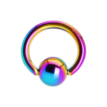 Load image into Gallery viewer, 16G 1/4 Rainbow Anodized Titanium Ball Captive Ring
