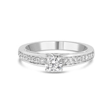 Load image into Gallery viewer, 14K White Gold 1/2 Cttw Diamond Solitaire Pave Set Engagement Ring (G-H Color, VS2-SI1 Clarity) - Size 7
