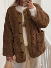 Load image into Gallery viewer, Modern Cozy Women Luxuriously Cozy Contrast Button Up Sherpa Jacket with Pockets For Fall &amp; Winter
