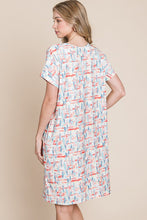 Load image into Gallery viewer, Printed Round Neck Short Sleeve Tee Dress For Women – Casual and Comfortable Dress with Printed Design and Pockets
