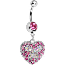 Load image into Gallery viewer, Love's Ascent Pink Butterfly Heart Dangle Belly Ring
