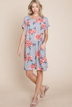 Load image into Gallery viewer, Floral Round Neck Short Tee Dress with Pockets For Women – Comfortable, Casual &amp; Functional for Everyday Wear
