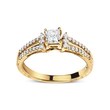 Load image into Gallery viewer, 14K Yellow Gold Diamond 5/8 Cttw Princess Diamond Split Shank and Milgrain Engagement Ring (G-H Color, VS2-SI1 Clarity) - Size 7
