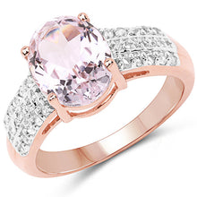 Load image into Gallery viewer, 14K Rose Gold Plated 3.27 Carat Genuine Kunzite Oval and White Zircon .925 Sterling Silver Ring Ring
