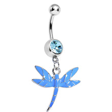 Load image into Gallery viewer, Blue Gem Enamel Dragonfly Belly Ring
