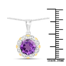 Load image into Gallery viewer, 1.87 Carat Genuine Amethyst and White Diamond 14K Yellow Gold with .925 Sterling Silver Pendant
