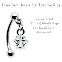 Load image into Gallery viewer, Top Down Clear Gem Dangle Star Eyebrow Ring
