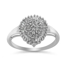 Load image into Gallery viewer, 10K White Gold 1/2 Cttw Round &amp; Baguette Cut Diamond Pear Shaped Domed PavÃ© Cluster with Halo Cocktail Ring (H-I Color, SI1-SI2 Clarity) - Size 5
