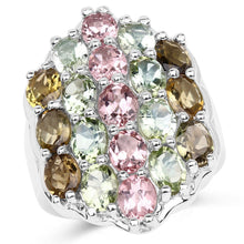 Load image into Gallery viewer, 6.74 Carat Genuine Brown Tourmaline, Pink Tourmaline &amp; Green Tourmaline .925 Sterling Silver Ring
