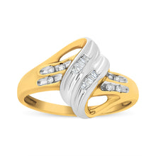 Load image into Gallery viewer, 10K Yellow and White Gold 1/10 Cttw Baguette and Round-Cut Diamond Bypass Ring (I2 Color, H-I Clarity) - Size 7

