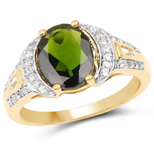 Load image into Gallery viewer, 18K Yellow Gold Plated 2.79 Carat Genuine Chrome Diopside &amp; White Topaz .925 Sterling Silver Ring
