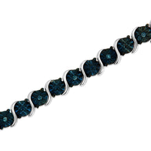 Load image into Gallery viewer, .925 Sterling Silver 1/10 Cttw Miracle-Set Treated Blue Color Diamond Miracle Plate "S" Link Tennis Bracelet (Blue Color, I2- I3 Clarity) - 7.25"
