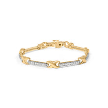 Load image into Gallery viewer, 10K Yellow Gold 1.00 Cttw Pave Set Diamond Bar and  X-Link 7" Bracelet (I-J Color, I3 Quality)
