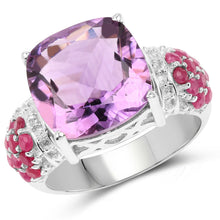 Load image into Gallery viewer, 6.55 Carat Genuine Amethyst, Ruby and White Topaz .925 Sterling Silver Ring
