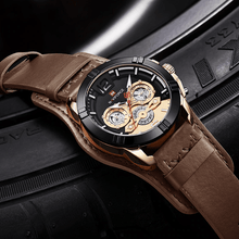Load image into Gallery viewer, Men's Leather Waterproof Watch With Chronometers And Fluorescent Hands Excellent Design Perfect Gift
