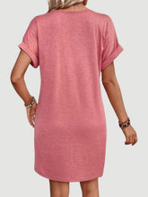 Load image into Gallery viewer, Elegant Button V-Neck Short Sleeve Dress Flattering Casual &amp; Office Wear Simple Dress
