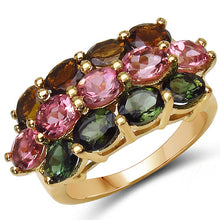 Load image into Gallery viewer, 14K Yellow Gold Plated 4.58 Carat Genuine Multi Tourmaline .925 Sterling Silver Ring
