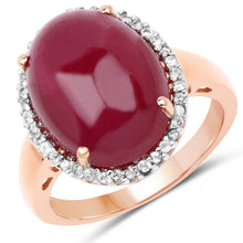 Load image into Gallery viewer, 14K Rose Gold Plated 16.69 Carat Genuine Glass Filled Ruby and White Topaz .925 Sterling Silver Ring
