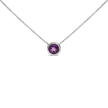 Load image into Gallery viewer, .925 Sterling Silver 7MM Bezel Set Created Purple Amethyst Pendant Necklace - 18" Inches
